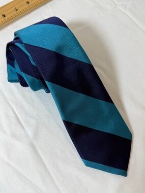 J. Crew 100% Silk The Narrow Tie Teal and Navy Diagonal Stripe Tie